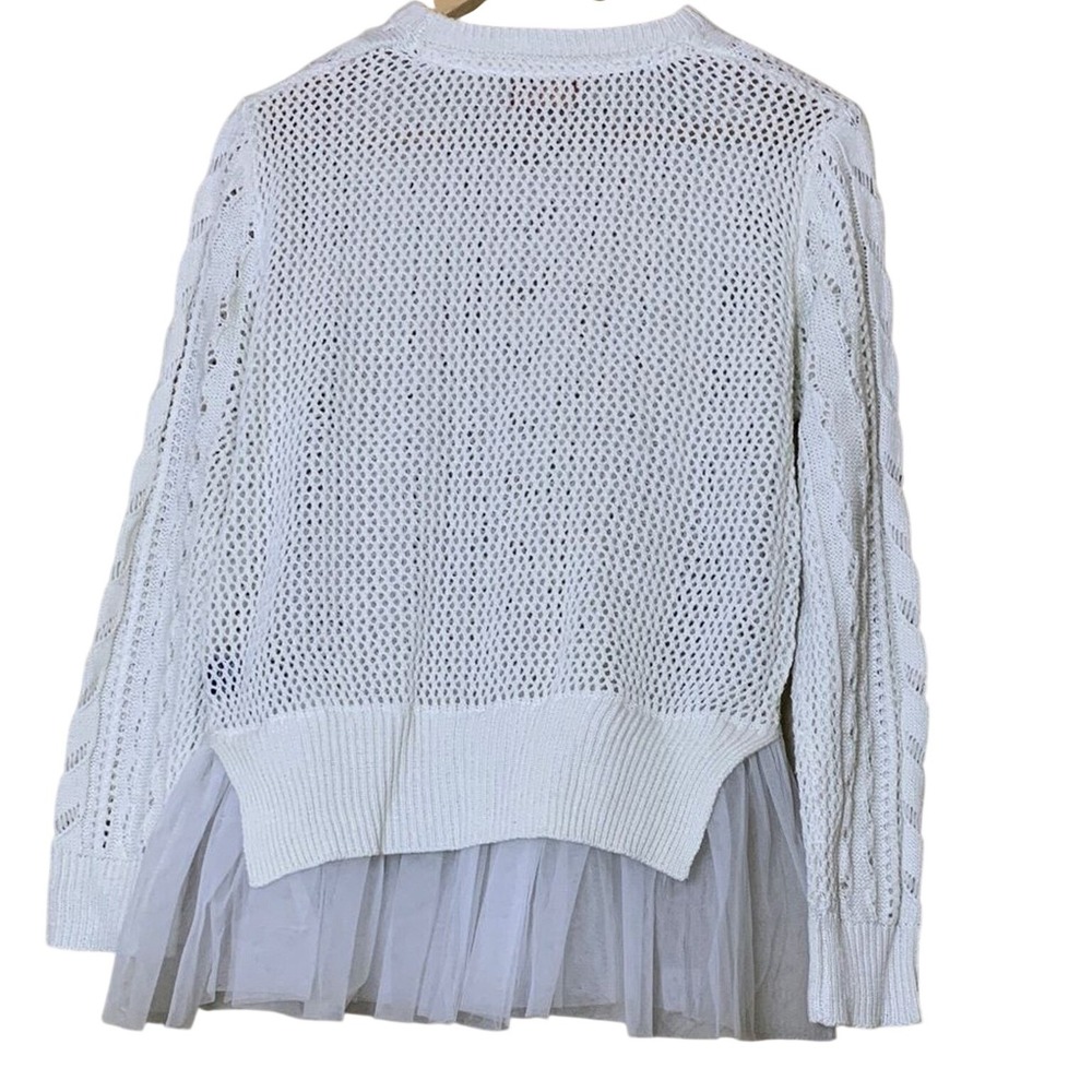 POL Mixed Media Sweater Womens Small White Tulle Hem Cable Knit JST659 - Picture 5 of 7